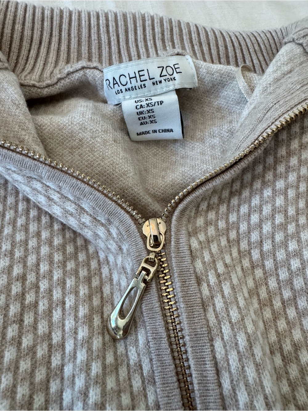 Rachel Zoe Women’s Beige Textured Half-Zip Sweater - Picture 2 of 3